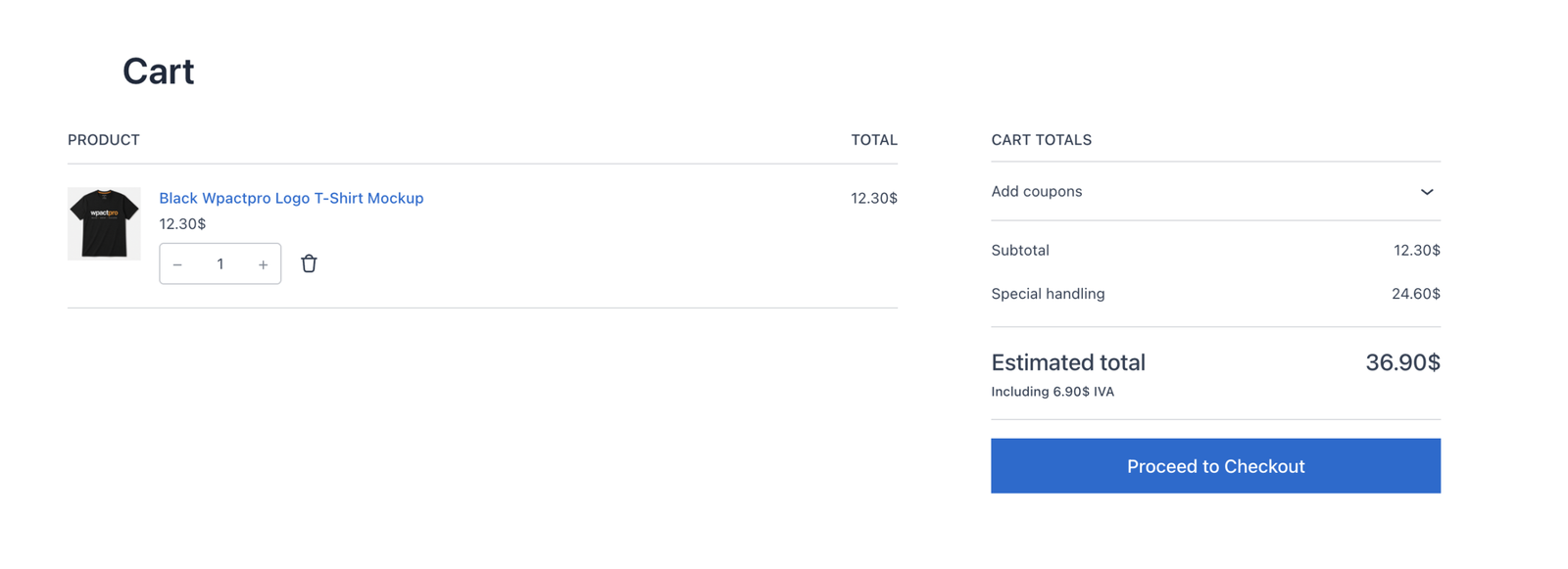 The cart, showing how much more the shopper needs for free shipping.