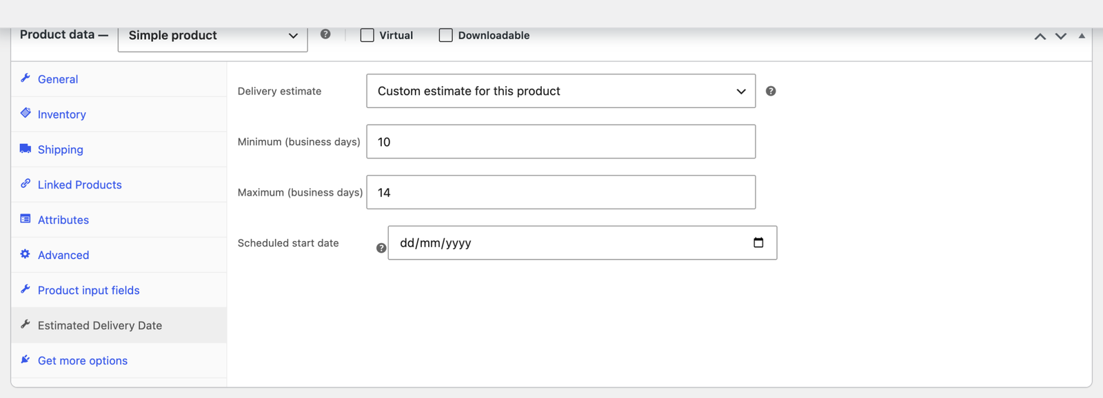 The product editor tab.
