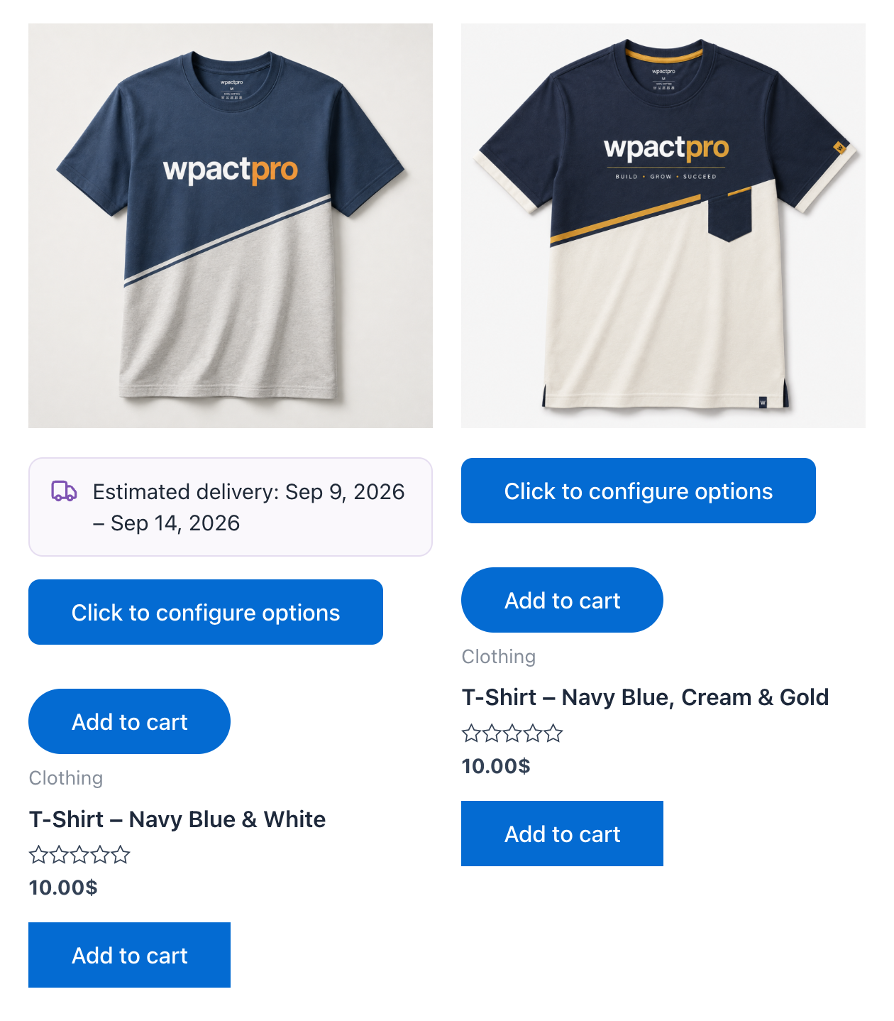 One product shows the estimate, the next does not.