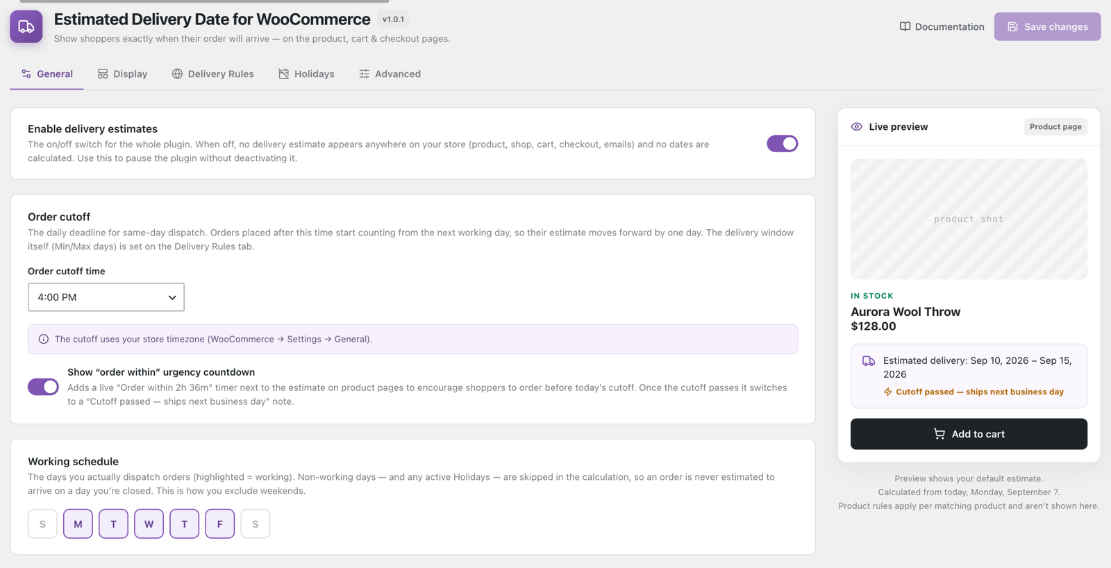 The settings screen, with the live preview beside it.