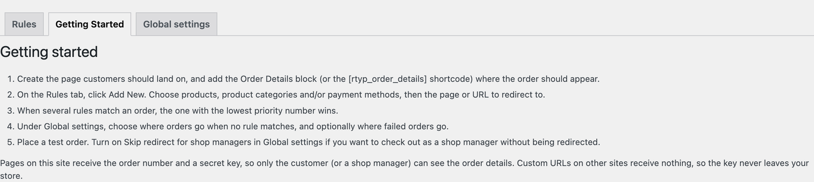 The Getting Started tab, with the five setup steps.