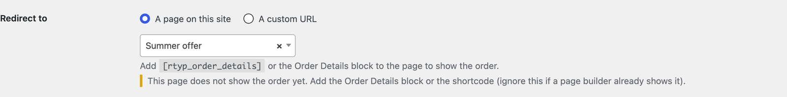The rule editor’s warning under a page that does not show the order.